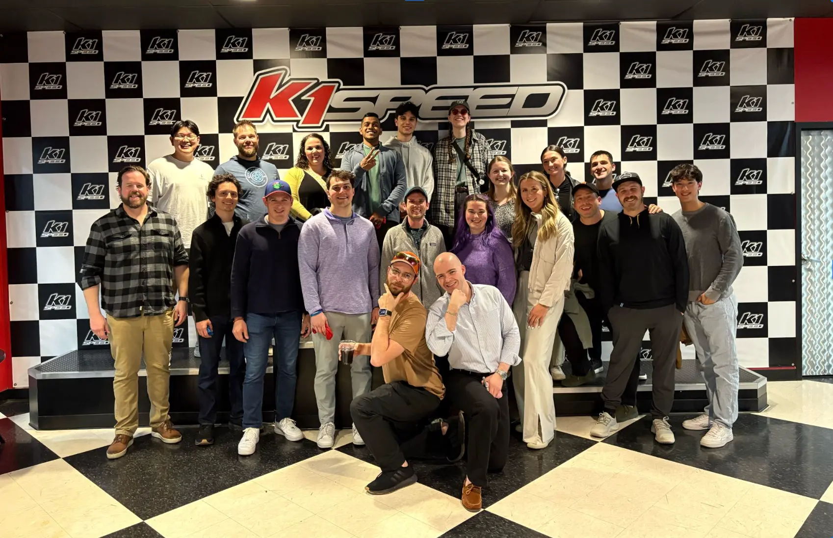 Skydog team gathered for go-karting at a company summit