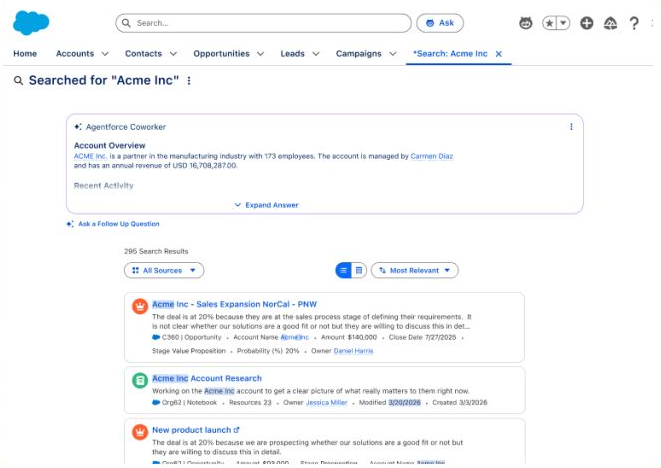 Coworker answer inside Salesforce search